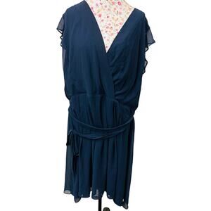 👗 CJ Banks Navy Blue Chiffon Wrap Dress Plus Size 2X Boho Party
